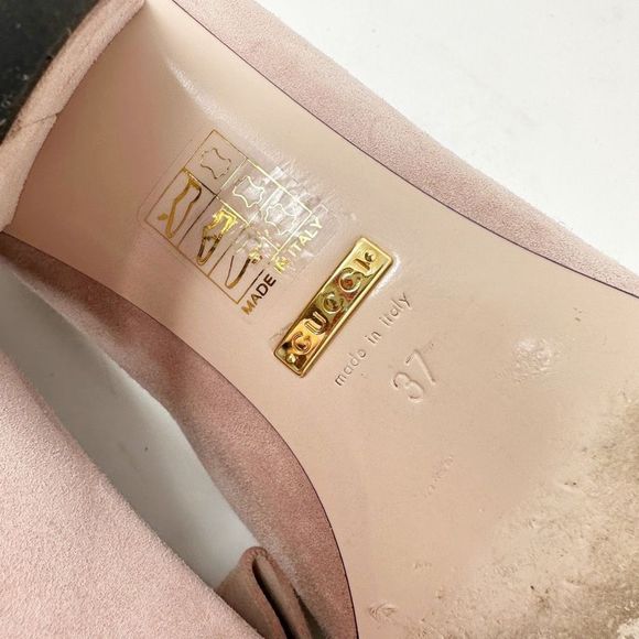 Gucci Pink Heeled Loafers with Gold Accent - Picture 12 of 14